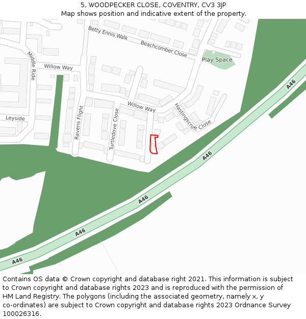 5, WOODPECKER CLOSE, COVENTRY, CV3 3JP: Location map and indicative extent of plot