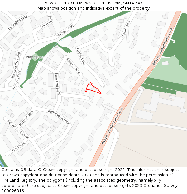 5, WOODPECKER MEWS, CHIPPENHAM, SN14 6XX: Location map and indicative extent of plot