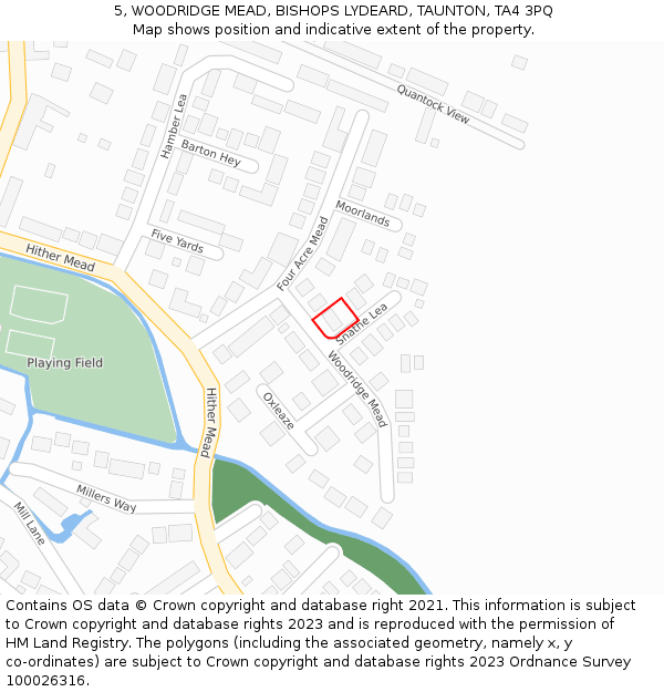 5, WOODRIDGE MEAD, BISHOPS LYDEARD, TAUNTON, TA4 3PQ: Location map and indicative extent of plot