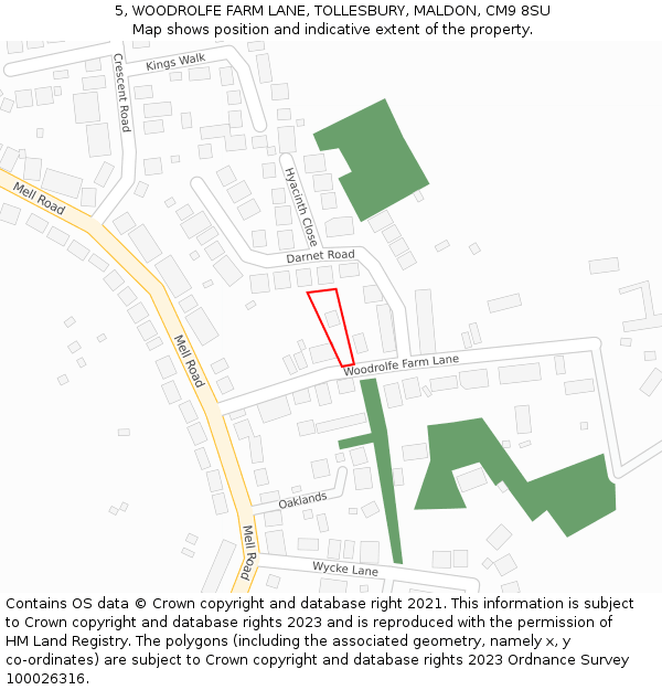 5, WOODROLFE FARM LANE, TOLLESBURY, MALDON, CM9 8SU: Location map and indicative extent of plot