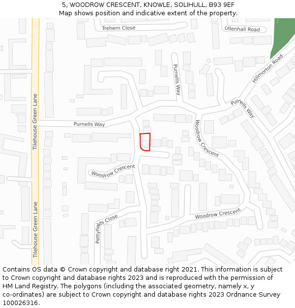 5, WOODROW CRESCENT, KNOWLE, SOLIHULL, B93 9EF: Location map and indicative extent of plot