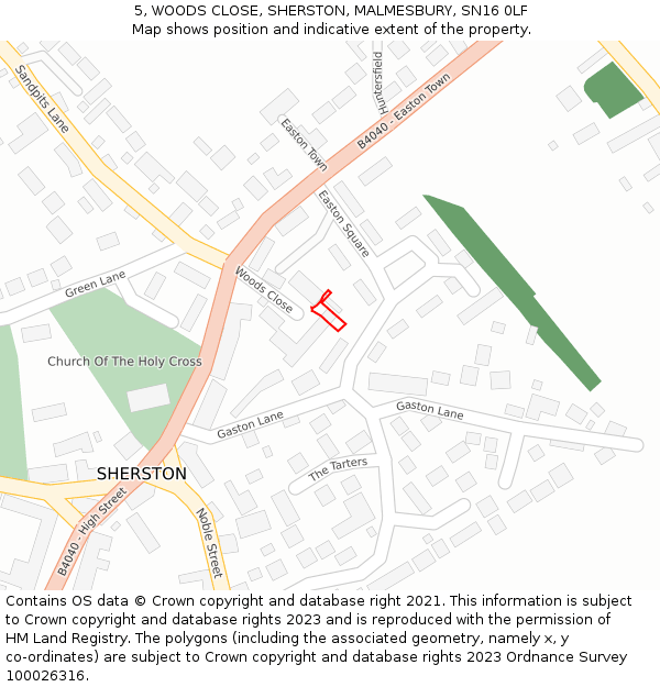 5, WOODS CLOSE, SHERSTON, MALMESBURY, SN16 0LF: Location map and indicative extent of plot
