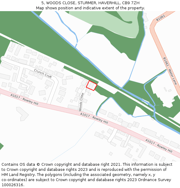 5, WOODS CLOSE, STURMER, HAVERHILL, CB9 7ZH: Location map and indicative extent of plot