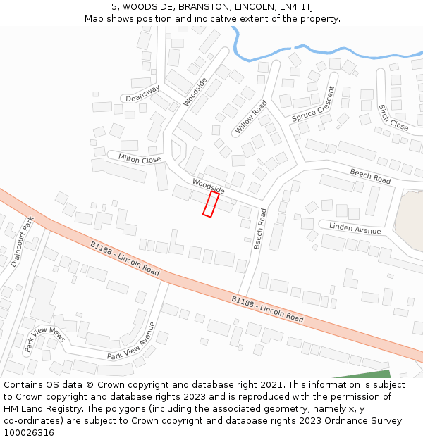 5, WOODSIDE, BRANSTON, LINCOLN, LN4 1TJ: Location map and indicative extent of plot