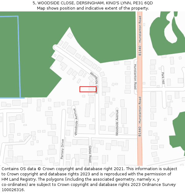 5, WOODSIDE CLOSE, DERSINGHAM, KING'S LYNN, PE31 6QD: Location map and indicative extent of plot