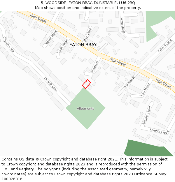 5, WOODSIDE, EATON BRAY, DUNSTABLE, LU6 2RQ: Location map and indicative extent of plot