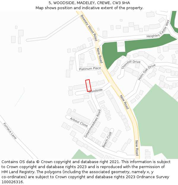 5, WOODSIDE, MADELEY, CREWE, CW3 9HA: Location map and indicative extent of plot