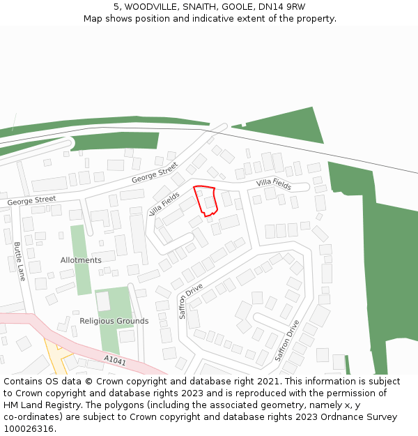 5, WOODVILLE, SNAITH, GOOLE, DN14 9RW: Location map and indicative extent of plot