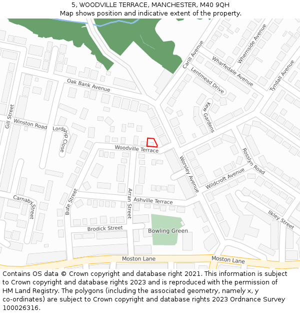 5, WOODVILLE TERRACE, MANCHESTER, M40 9QH: Location map and indicative extent of plot