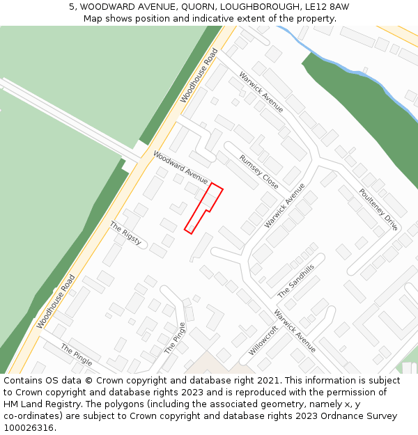 5, WOODWARD AVENUE, QUORN, LOUGHBOROUGH, LE12 8AW: Location map and indicative extent of plot