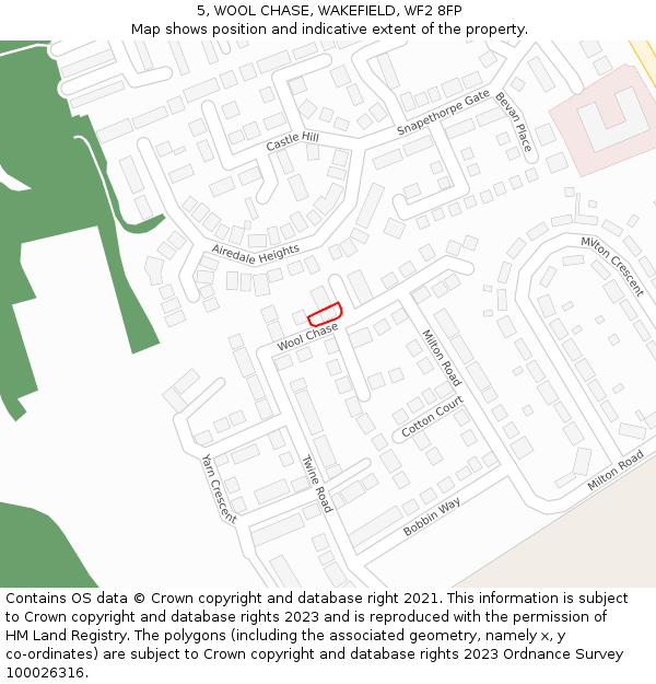 5, WOOL CHASE, WAKEFIELD, WF2 8FP: Location map and indicative extent of plot