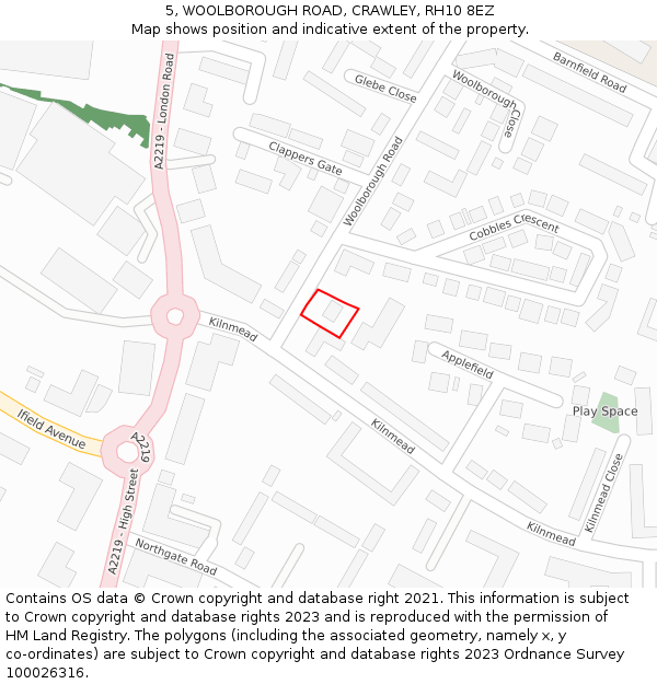 5, WOOLBOROUGH ROAD, CRAWLEY, RH10 8EZ: Location map and indicative extent of plot