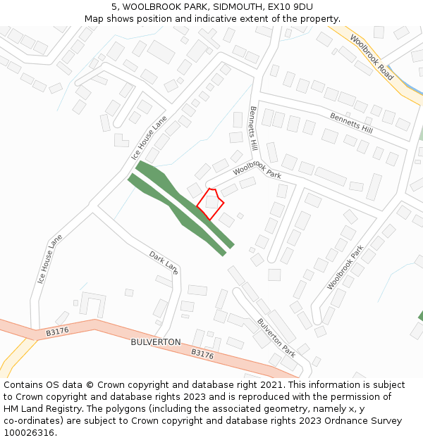 5, WOOLBROOK PARK, SIDMOUTH, EX10 9DU: Location map and indicative extent of plot