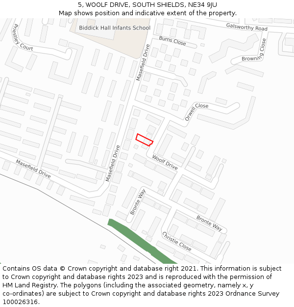 5, WOOLF DRIVE, SOUTH SHIELDS, NE34 9JU: Location map and indicative extent of plot
