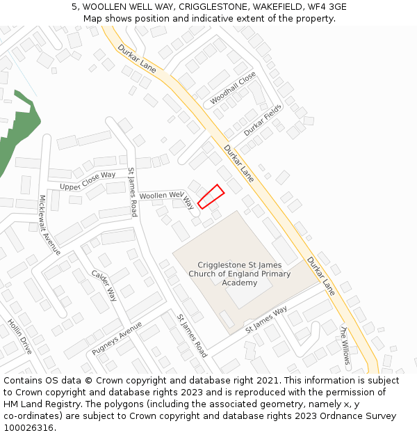 5, WOOLLEN WELL WAY, CRIGGLESTONE, WAKEFIELD, WF4 3GE: Location map and indicative extent of plot