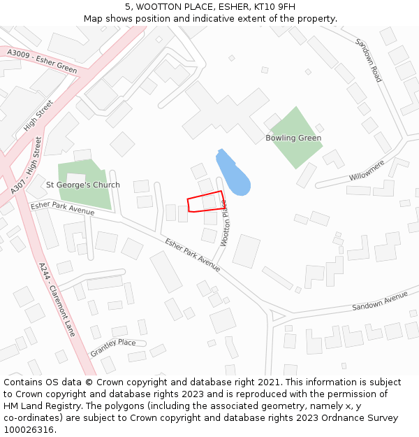 5, WOOTTON PLACE, ESHER, KT10 9FH: Location map and indicative extent of plot