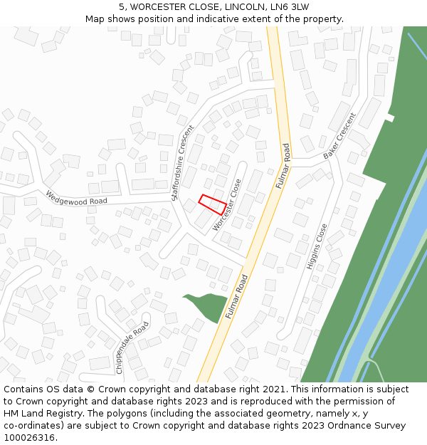 5, WORCESTER CLOSE, LINCOLN, LN6 3LW: Location map and indicative extent of plot
