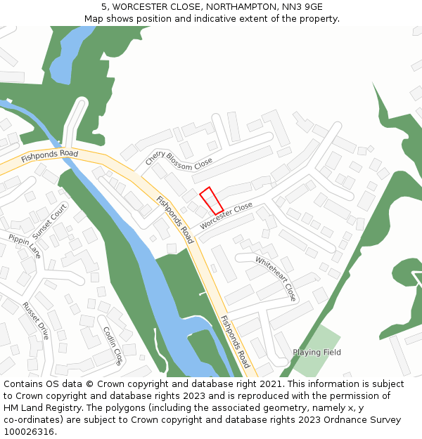 5, WORCESTER CLOSE, NORTHAMPTON, NN3 9GE: Location map and indicative extent of plot