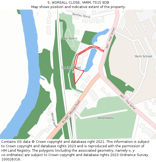 5, WORSALL CLOSE, YARM, TS15 9DB: Location map and indicative extent of plot