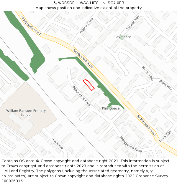 5, WORSDELL WAY, HITCHIN, SG4 0EB: Location map and indicative extent of plot