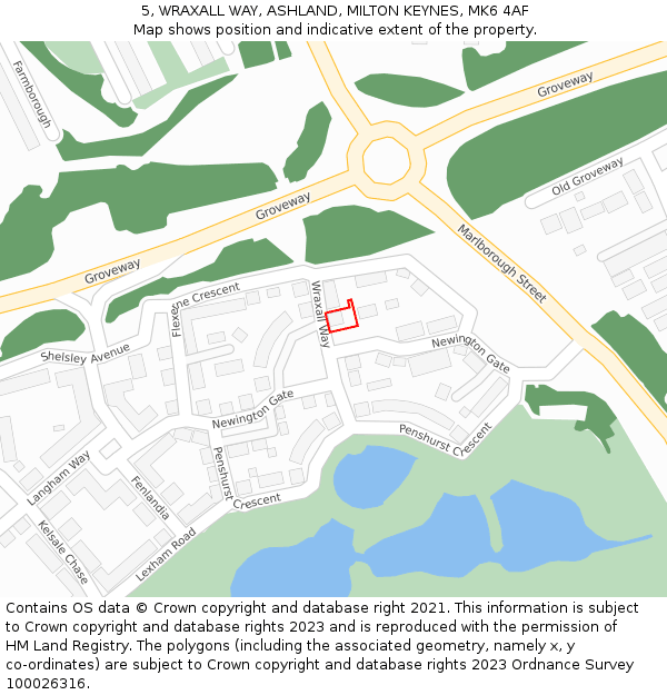 5, WRAXALL WAY, ASHLAND, MILTON KEYNES, MK6 4AF: Location map and indicative extent of plot