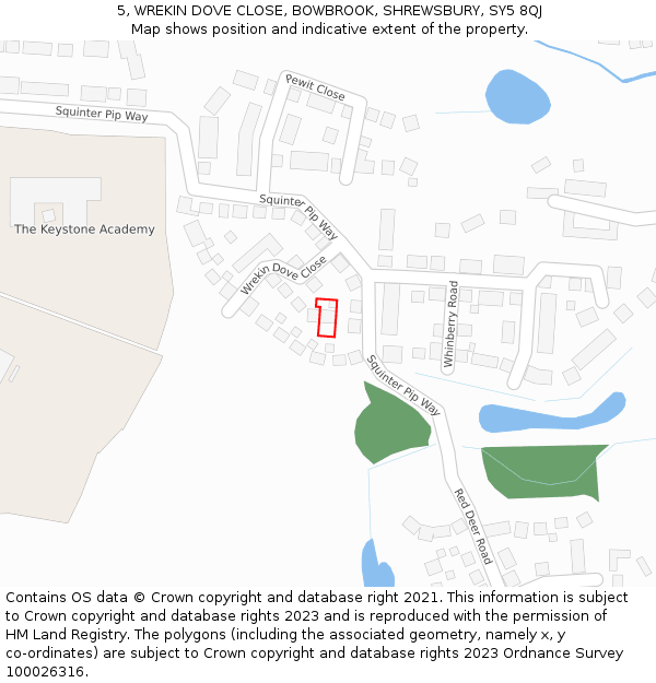 5, WREKIN DOVE CLOSE, BOWBROOK, SHREWSBURY, SY5 8QJ: Location map and indicative extent of plot
