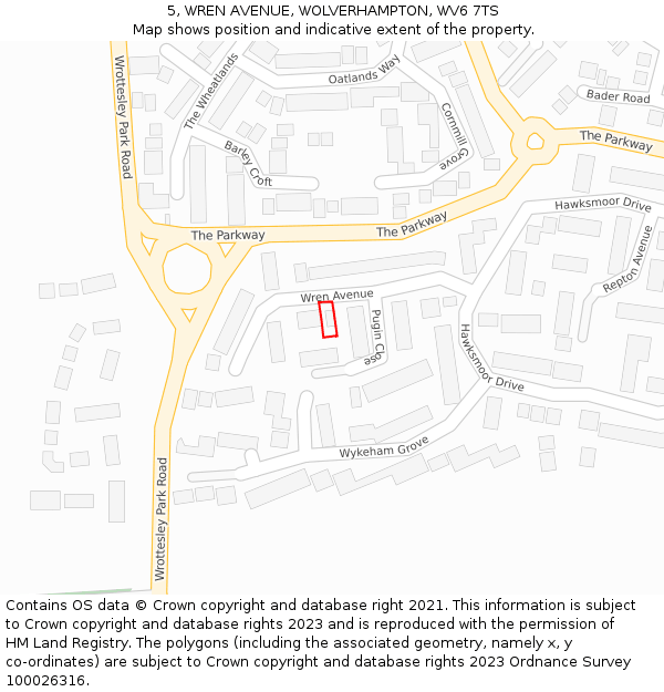 5, WREN AVENUE, WOLVERHAMPTON, WV6 7TS: Location map and indicative extent of plot