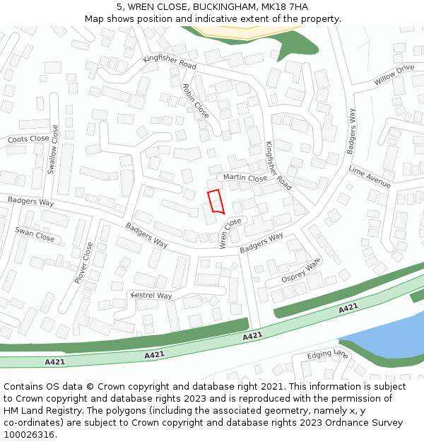 5, WREN CLOSE, BUCKINGHAM, MK18 7HA: Location map and indicative extent of plot