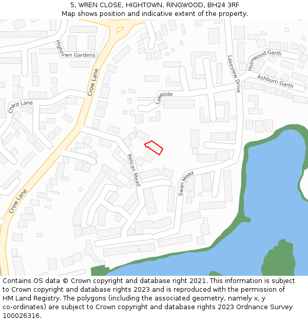 5, WREN CLOSE, HIGHTOWN, RINGWOOD, BH24 3RF: Location map and indicative extent of plot