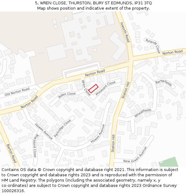 5, WREN CLOSE, THURSTON, BURY ST EDMUNDS, IP31 3TQ: Location map and indicative extent of plot