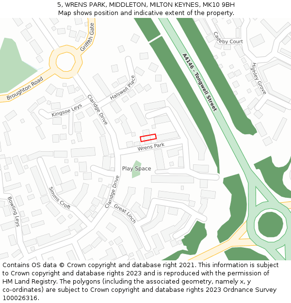 5, WRENS PARK, MIDDLETON, MILTON KEYNES, MK10 9BH: Location map and indicative extent of plot