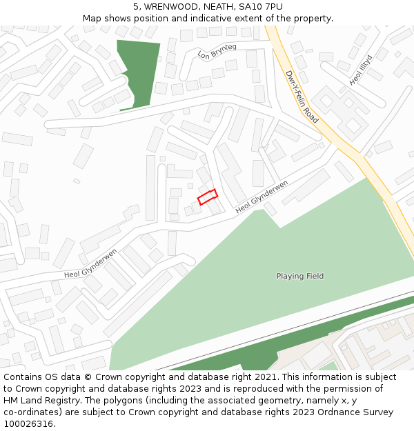 5, WRENWOOD, NEATH, SA10 7PU: Location map and indicative extent of plot