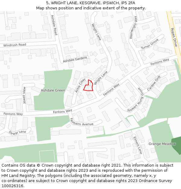 5, WRIGHT LANE, KESGRAVE, IPSWICH, IP5 2FA: Location map and indicative extent of plot