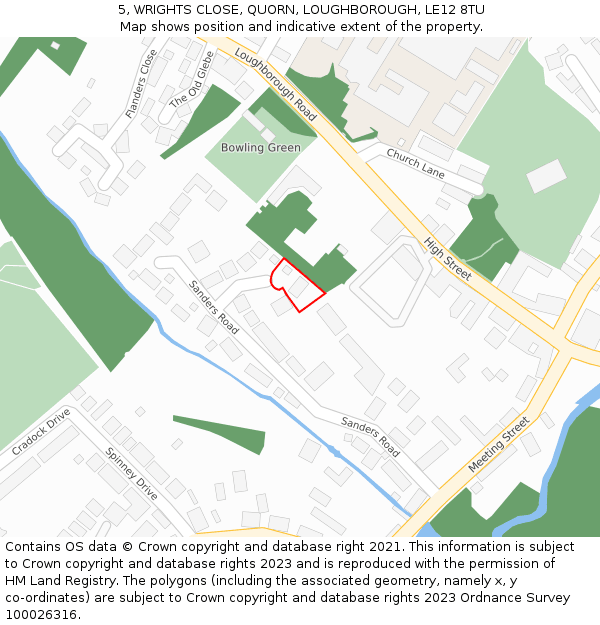 5, WRIGHTS CLOSE, QUORN, LOUGHBOROUGH, LE12 8TU: Location map and indicative extent of plot