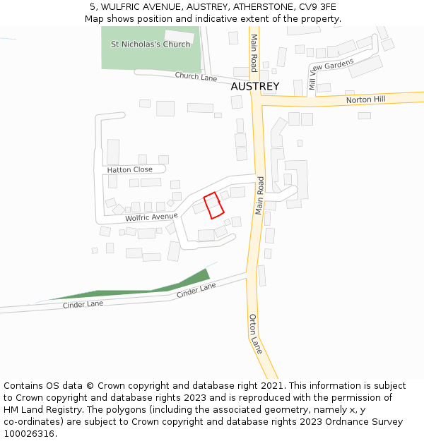 5, WULFRIC AVENUE, AUSTREY, ATHERSTONE, CV9 3FE: Location map and indicative extent of plot