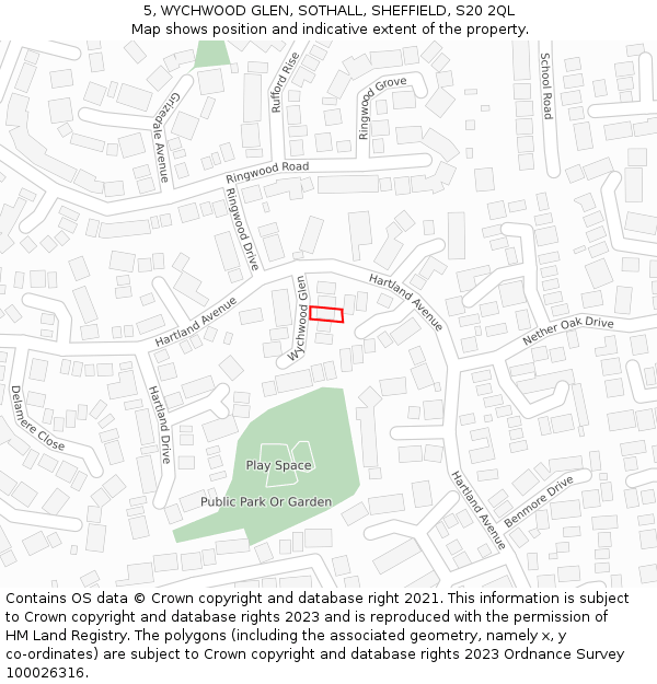 5, WYCHWOOD GLEN, SOTHALL, SHEFFIELD, S20 2QL: Location map and indicative extent of plot