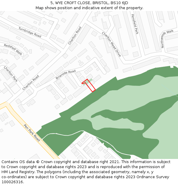 5, WYE CROFT CLOSE, BRISTOL, BS10 6JD: Location map and indicative extent of plot