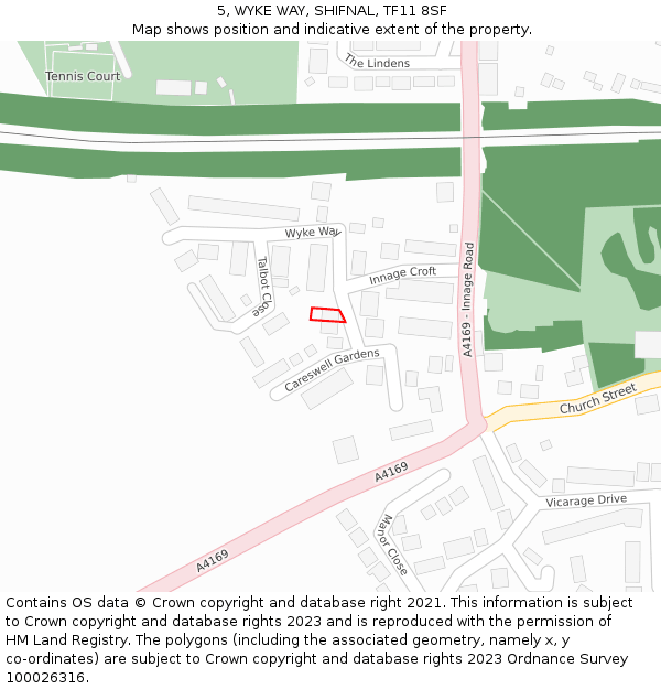 5, WYKE WAY, SHIFNAL, TF11 8SF: Location map and indicative extent of plot