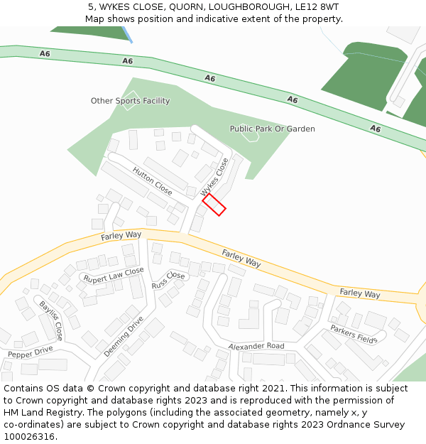 5, WYKES CLOSE, QUORN, LOUGHBOROUGH, LE12 8WT: Location map and indicative extent of plot
