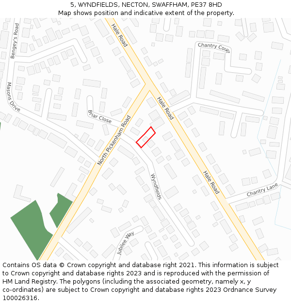 5, WYNDFIELDS, NECTON, SWAFFHAM, PE37 8HD: Location map and indicative extent of plot
