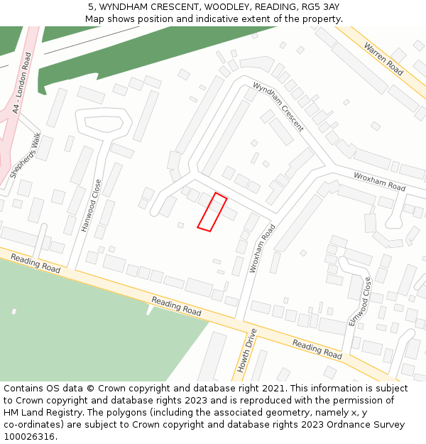 5, WYNDHAM CRESCENT, WOODLEY, READING, RG5 3AY: Location map and indicative extent of plot