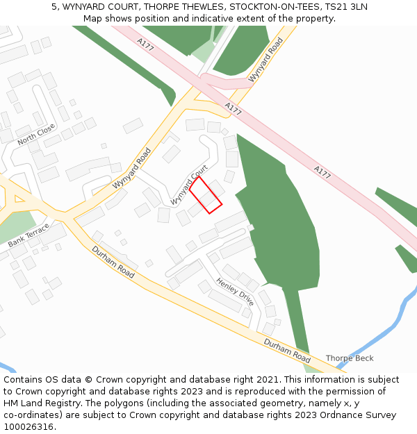 5, WYNYARD COURT, THORPE THEWLES, STOCKTON-ON-TEES, TS21 3LN: Location map and indicative extent of plot