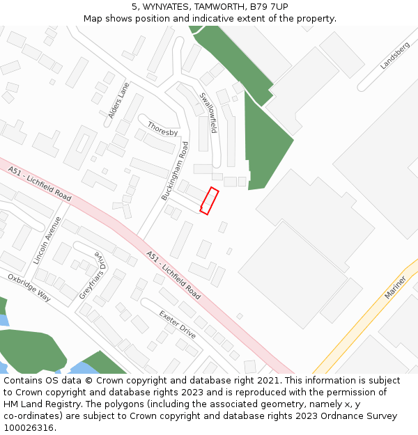 5, WYNYATES, TAMWORTH, B79 7UP: Location map and indicative extent of plot