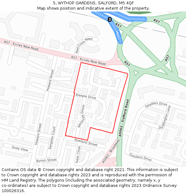 5, WYTHOP GARDENS, SALFORD, M5 4QF: Location map and indicative extent of plot