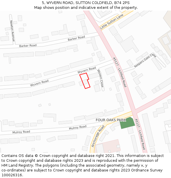 5, WYVERN ROAD, SUTTON COLDFIELD, B74 2PS: Location map and indicative extent of plot