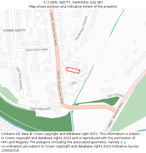 5, Y DERI, SKETTY, SWANSEA, SA2 8ET: Location map and indicative extent of plot