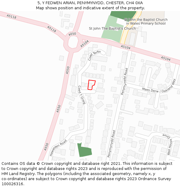 5, Y FEDWEN ARIAN, PENYMYNYDD, CHESTER, CH4 0XA: Location map and indicative extent of plot