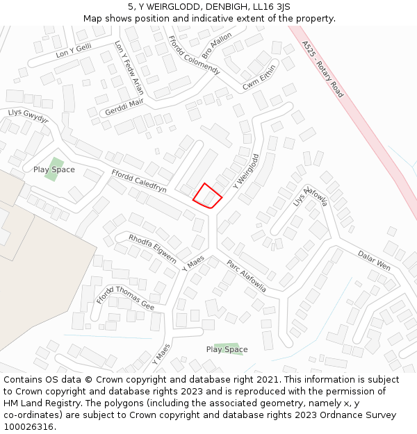 5, Y WEIRGLODD, DENBIGH, LL16 3JS: Location map and indicative extent of plot