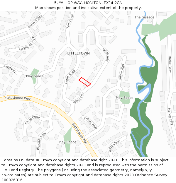 5, YALLOP WAY, HONITON, EX14 2GN: Location map and indicative extent of plot