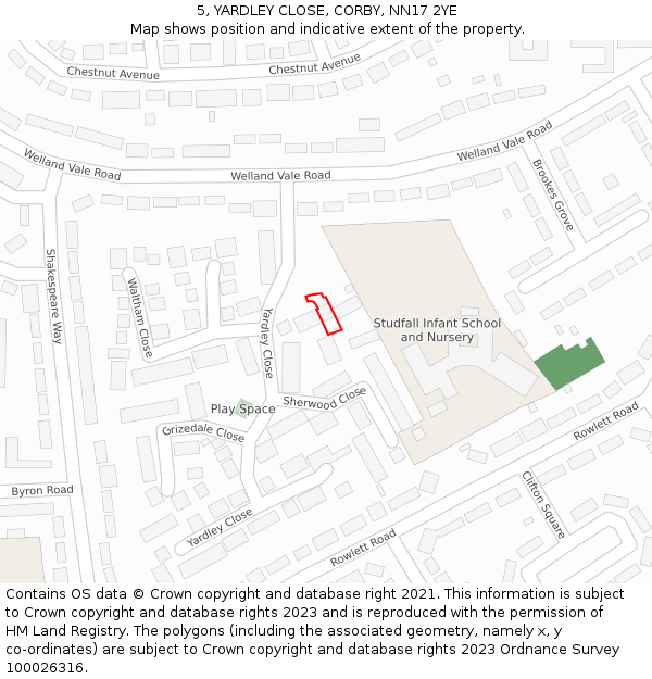 5, YARDLEY CLOSE, CORBY, NN17 2YE: Location map and indicative extent of plot